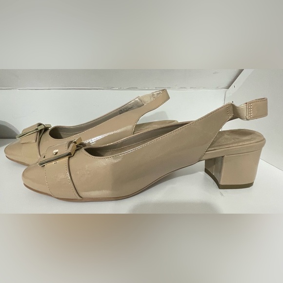 Taupe block heel comfy pumps; worn once - Picture 1 of 4